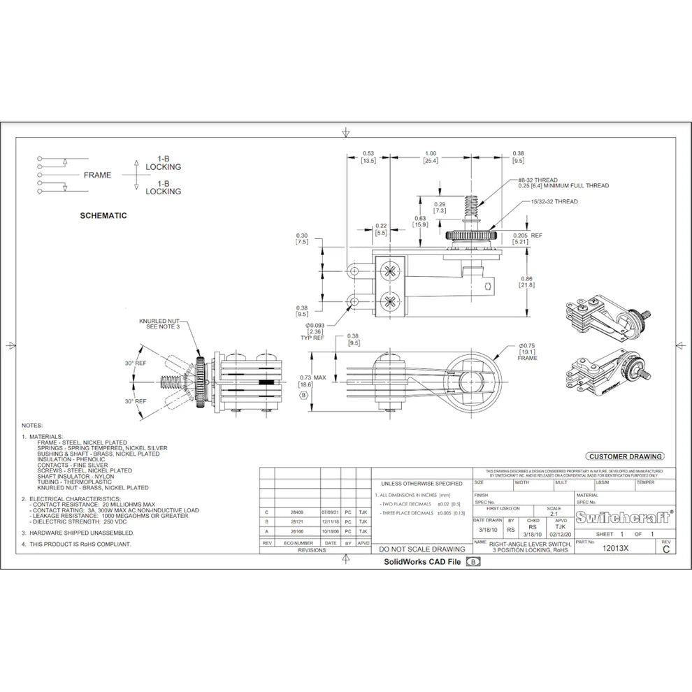 Allparts EP-4365 Switchcraft Right Angle Toggle Switch