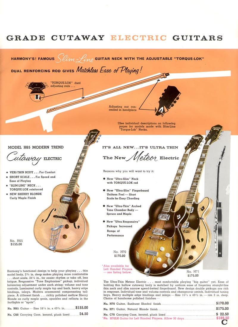 Harmony H65 Hollow Body Archtop Electric Guitar w/Case - Sherry Blonde (1956-1960)