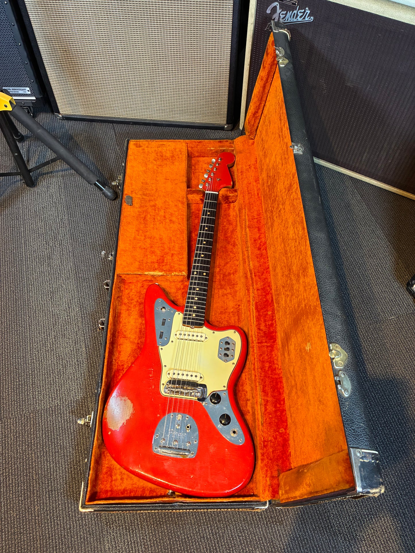 Fender Jaguar Electric Guitar w/Case - Fiesta Red Refinish (1964)