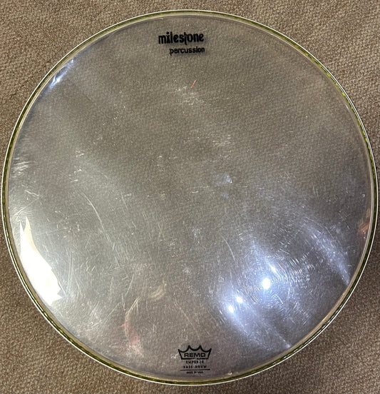 Remo 22" Emperor Clear "Milestone Percussion" Logo Bass Drum Heads (Used)