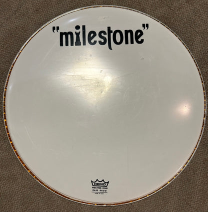 22" Remo Smooth White Milestone Logo Resonant Bass Drum Head (Used)