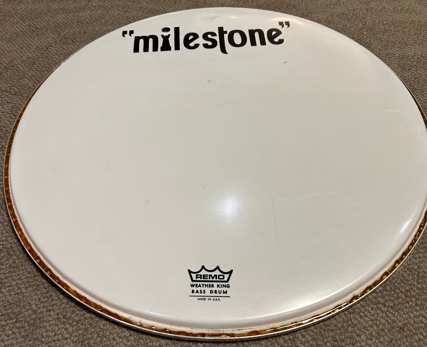 22" Remo Smooth White Milestone Logo Resonant Bass Drum Head (Used)