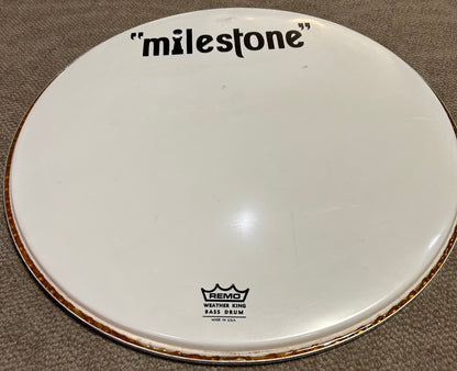 22" Remo Smooth White Milestone Logo Resonant Bass Drum Head (Used)