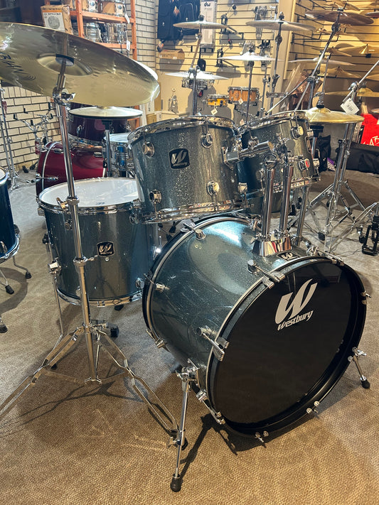 Westbury 5-Piece Stage Drum Kit w/Hardware Cymbals - Aqua Sparkle