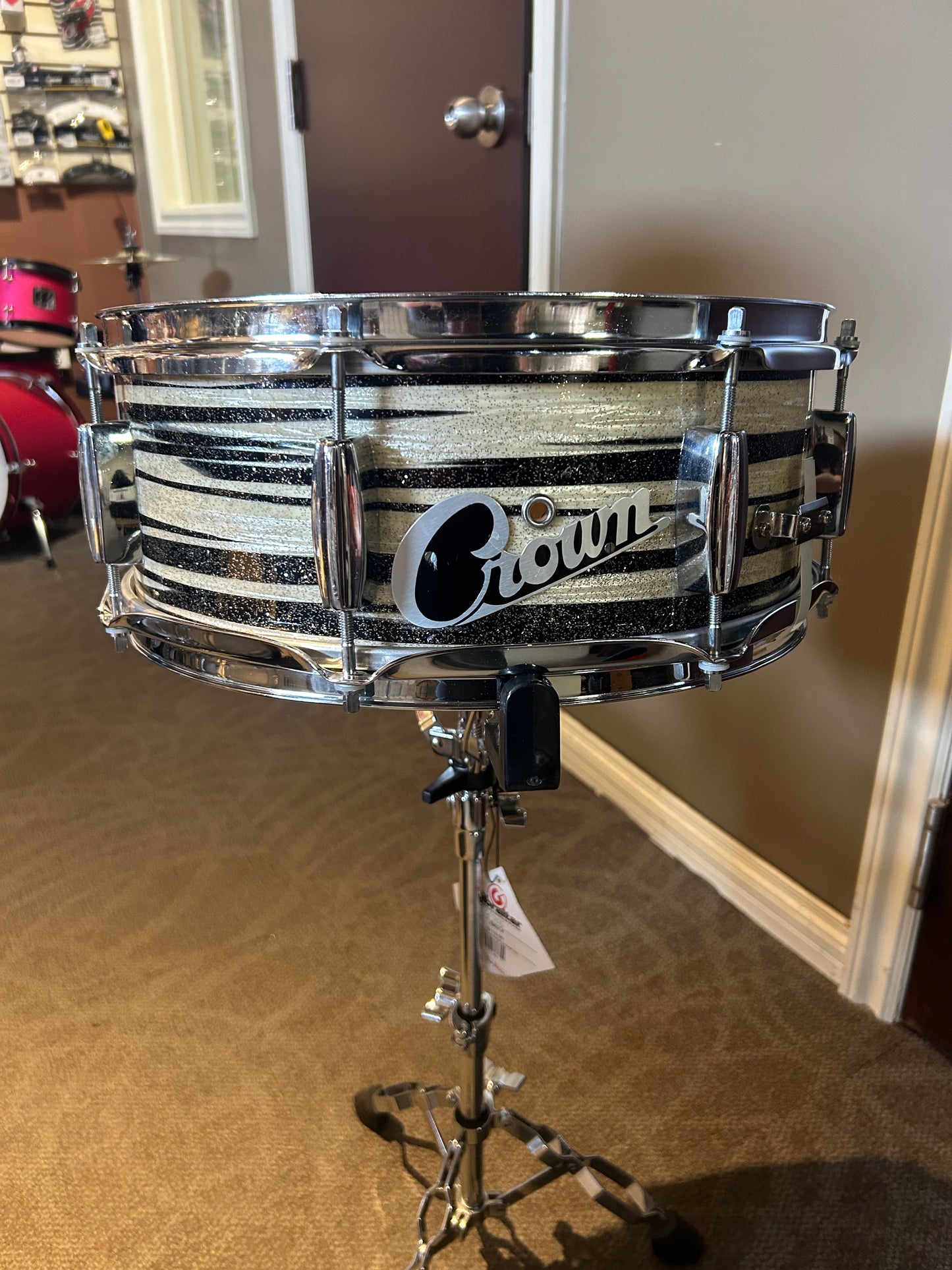 Crown 14"x5.5" Snare Drum - Striped Metal Flake Wrap (Late 1960's - Early 1970's)