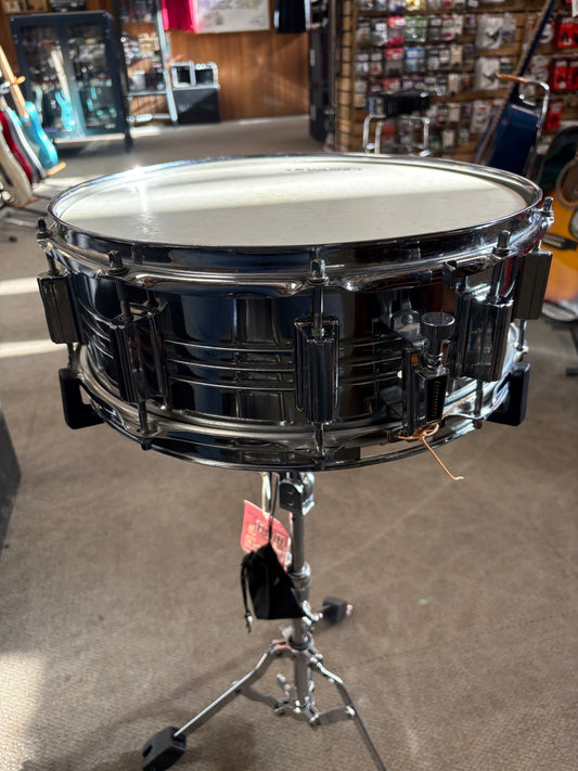 14"x5" 10 Lug Steel Snare Drum w/Ludwig P-85 Throw Off (Used)