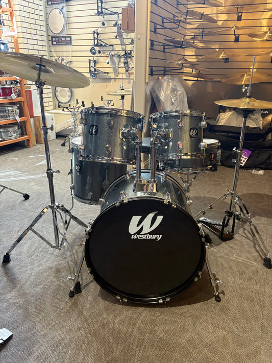 Westbury 5 Piece Drum Set w/Hardware & Cymbals - Aqua Sparkle (Used)