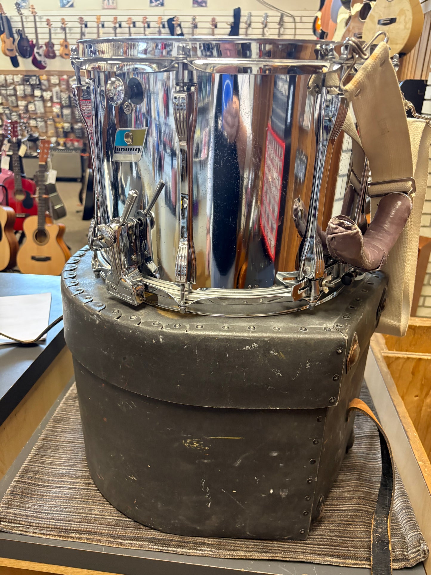 Ludwig 14"x10" Chrome "Ludalloy" Marching Snare Drum w/Case (1970)