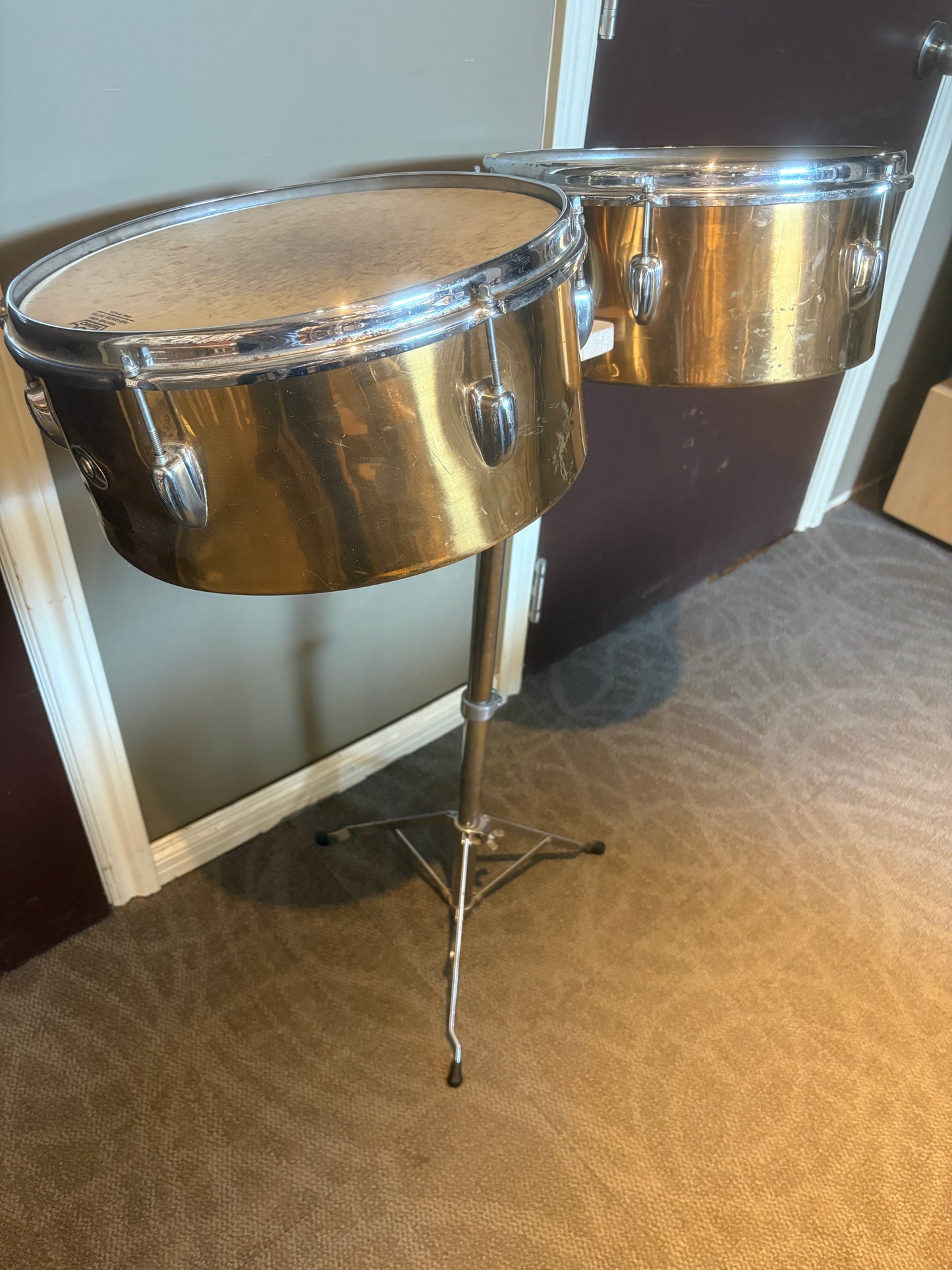 Singlerland Vintage Brass Timbales w/Stand (Used)