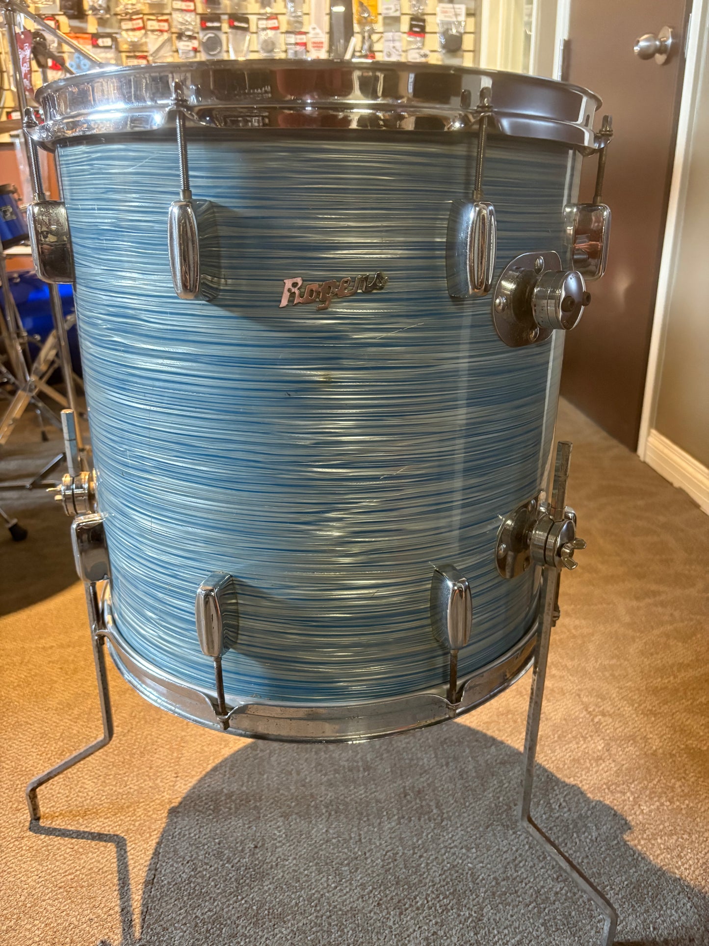 Rogers Cleveland Era Holiday 4-Piece Drum Set w/Matching Canister Throne -  Sky Blue Ripple Pearl (Early 1960's)