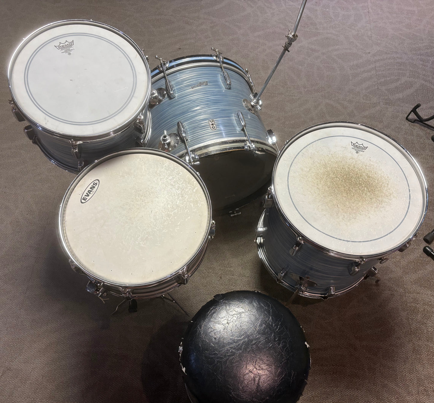 Rogers Cleveland Era Holiday 4-Piece Drum Set w/Matching Canister Throne -  Sky Blue Ripple Pearl (Early 1960's)
