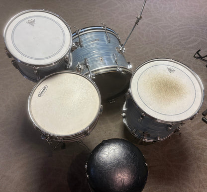 Rogers Cleveland Era Holiday 4-Piece Drum Set w/Matching Canister Throne -  Sky Blue Ripple Pearl (Early 1960's)