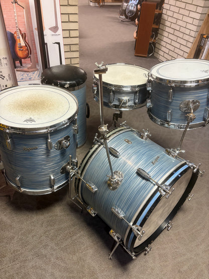 Rogers Cleveland Era Holiday 4-Piece Drum Set w/Matching Canister Throne -  Sky Blue Ripple Pearl (Early 1960's)