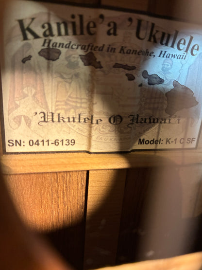 Kanileʻa K-1C Concert Ukulele w/Case (Used)