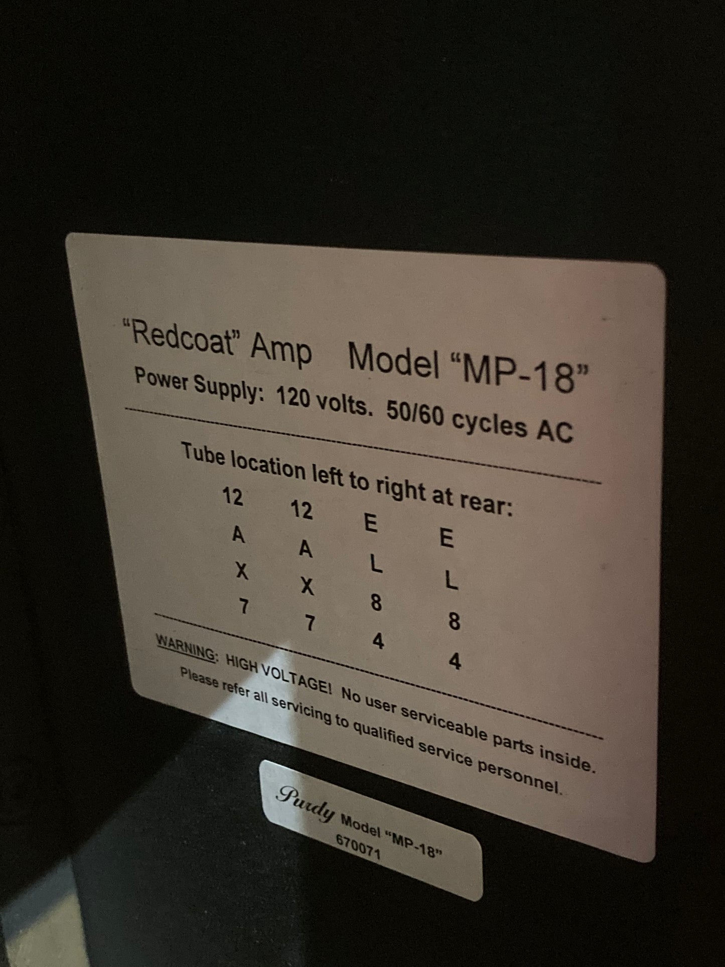 Purdy "MP-18" Redcoat 1x12 Guitar Combo Amp (Demo Stock)