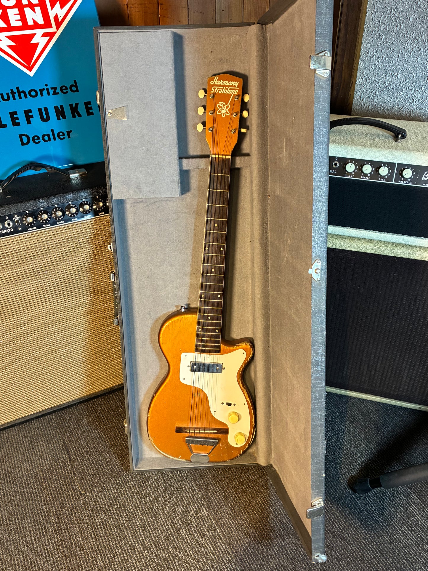 Harmony H44 Stratotone Electric Guitar w/Case -  Copper Bronze Finish (1950's)