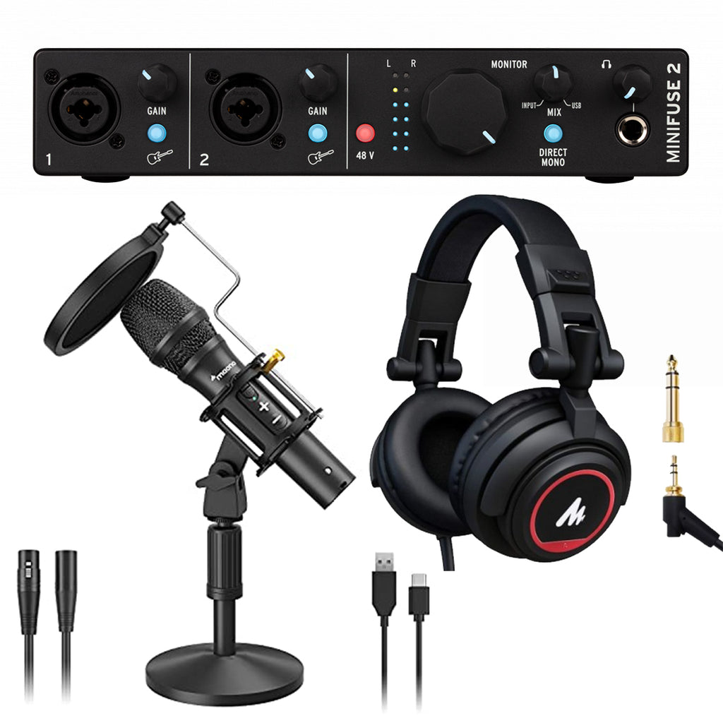 Arturia USB Audio Interface, Cardioid Broadcast Microphone & Over-Ear Headphones Bundle