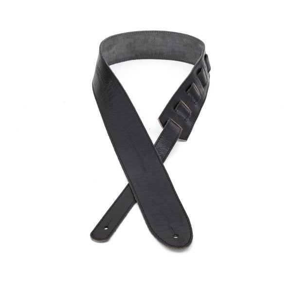 Profile 2.25" Leather Strap with Hot Press Design - Black Crocodile