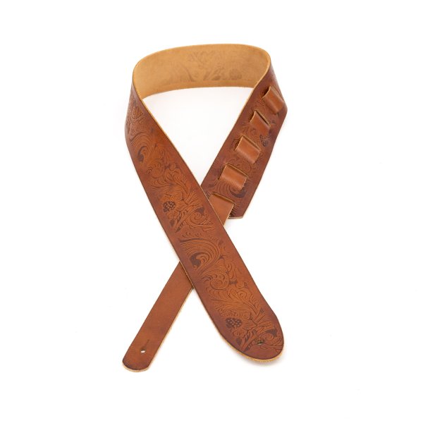 Profile 2.5" Leather Strap with Hot Press Design - Cognac Paisley