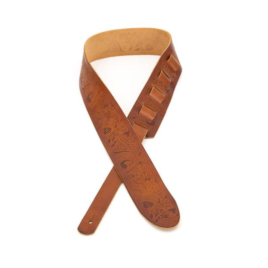 Profile 2.5" Leather Strap with Hot Press Design - Cognac Paisley