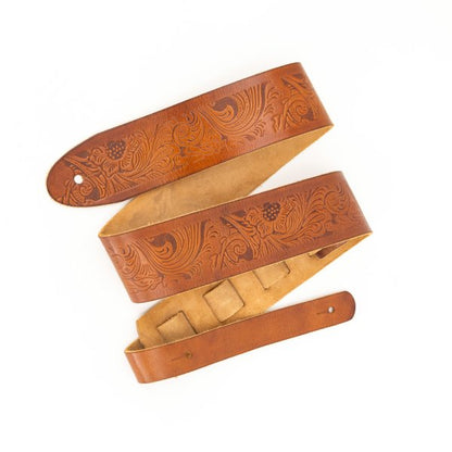 Profile 2.5" Leather Strap with Hot Press Design - Cognac Paisley