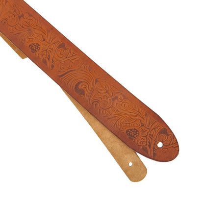 Profile 2.5" Leather Strap with Hot Press Design - Cognac Paisley