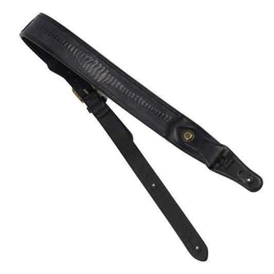 Profile Western Strap With Brass Buckle - Black Crocodile Pattern
