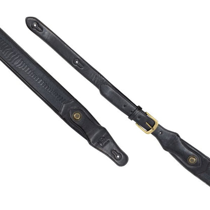 Profile Western Strap With Brass Buckle - Black Crocodile Pattern