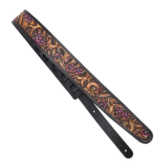 Profile 2.5" Leather Strap - Brown Wave and Cherry Blossom Pattern