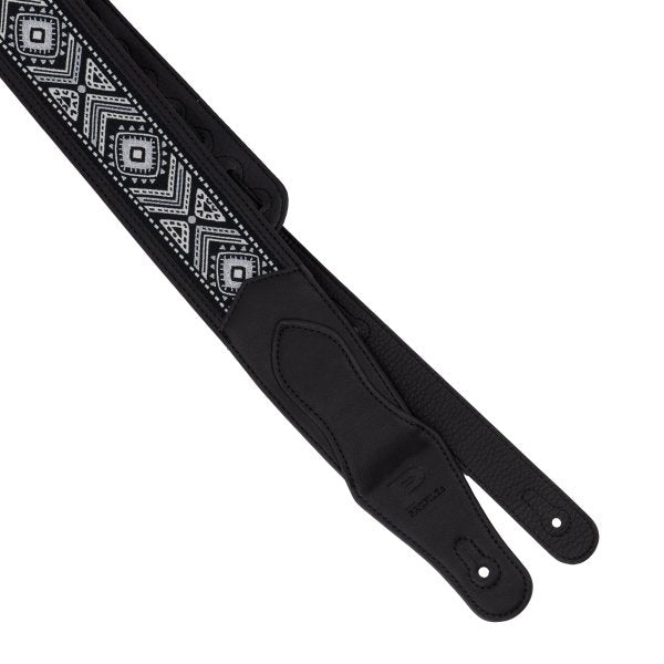 Profile 2.5" Black Leather Strap - White Jaquard Weave Pattern