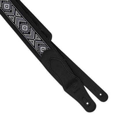 Profile 2.5" Black Leather Strap - White Jaquard Weave Pattern