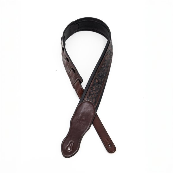 Profile 2.5" Leather Padded Strap - Gloss Brown Celtic Knot Pattern