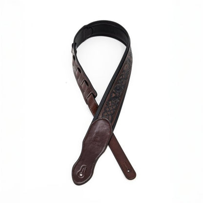 Profile 2.5" Leather Padded Strap - Gloss Brown Celtic Knot Pattern