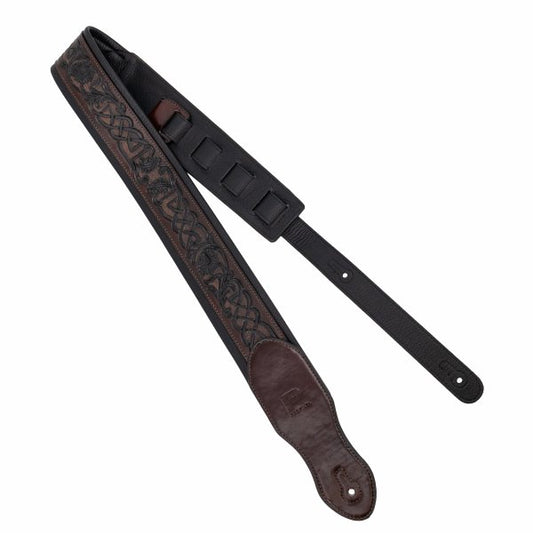 Profile 2.5" Leather Padded Strap - Gloss Brown Celtic Knot Pattern
