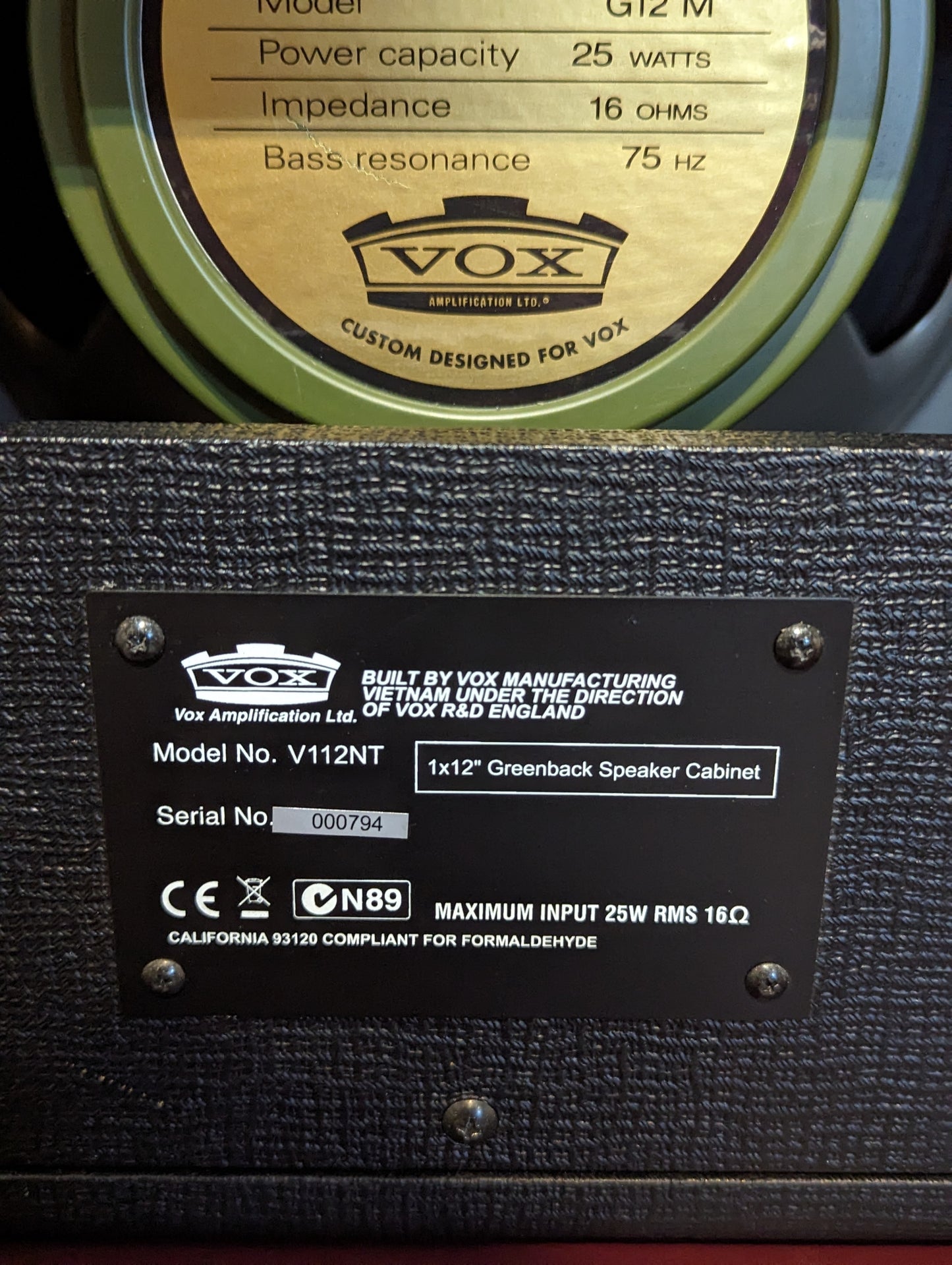 Vox V112NT 1x12" 25w Speaker Cabinet (Used)