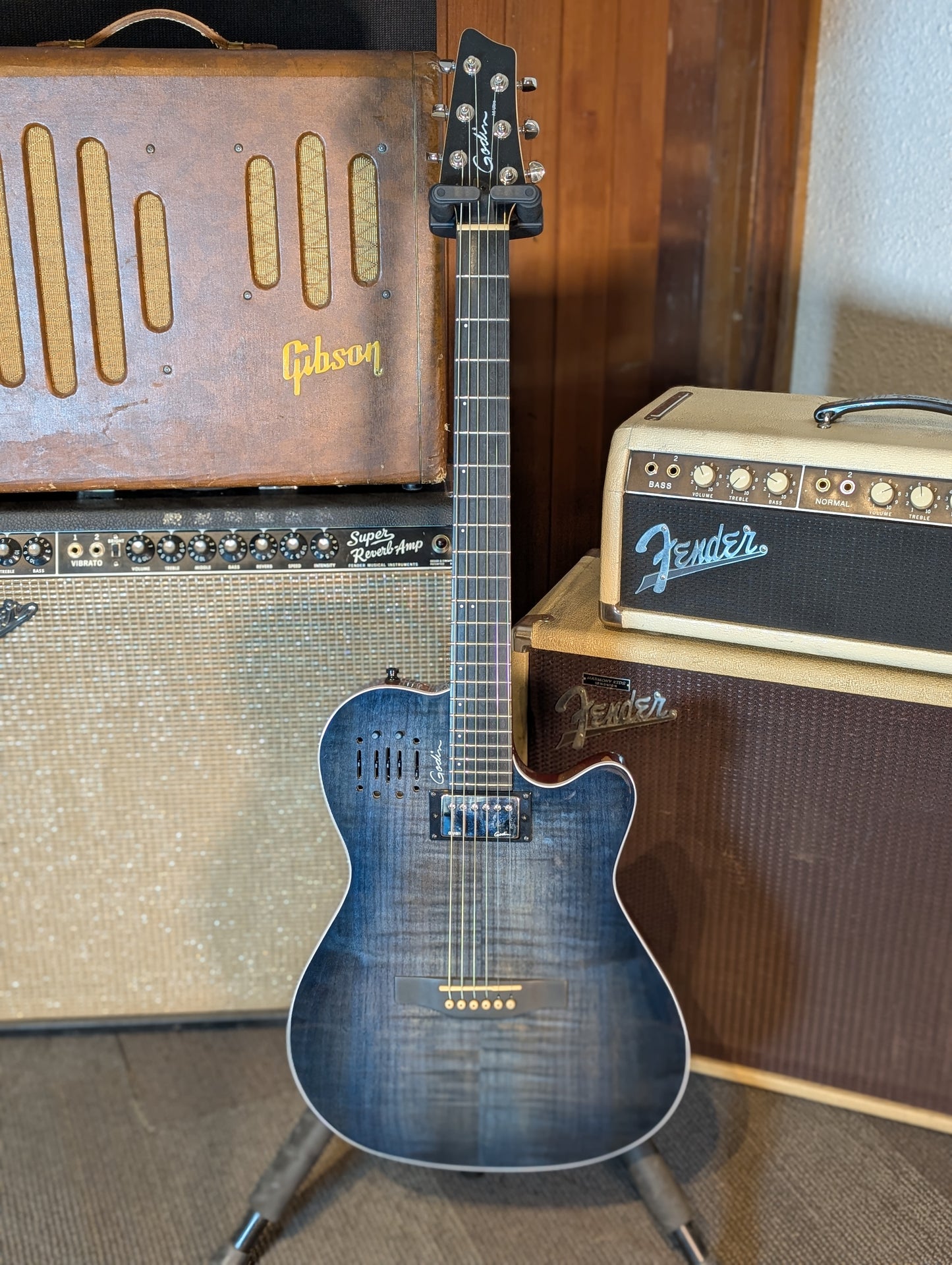 Godin A6 Ultra Acoustic/Electric Guitar w/Gig Bag - Denim Blue Flame (Used)