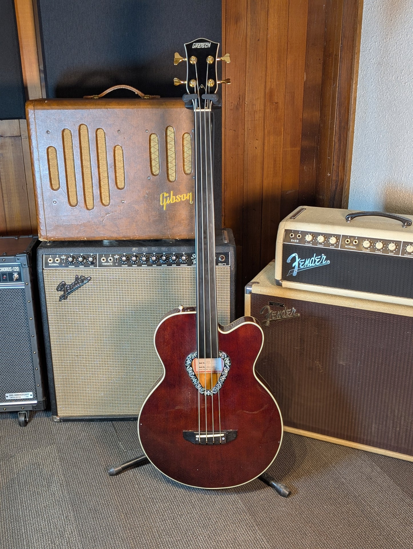 Gretsch 6176 Rancher 4-String Fretless Acoustic/Electric Bass w/Case - Walnut Stain (1990)
