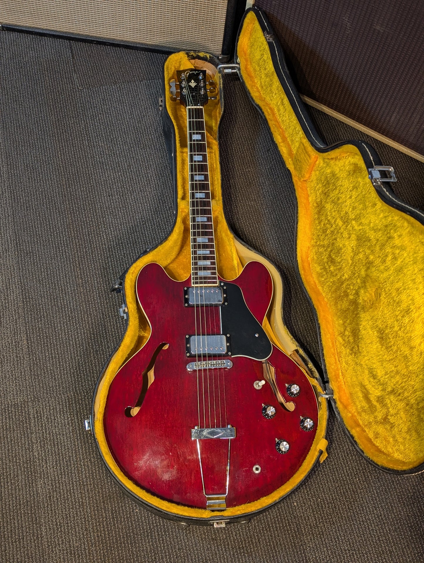 Goya Thinline Semi-Hollow Electric Guitar w/Case - Cherry Red (1970's)
