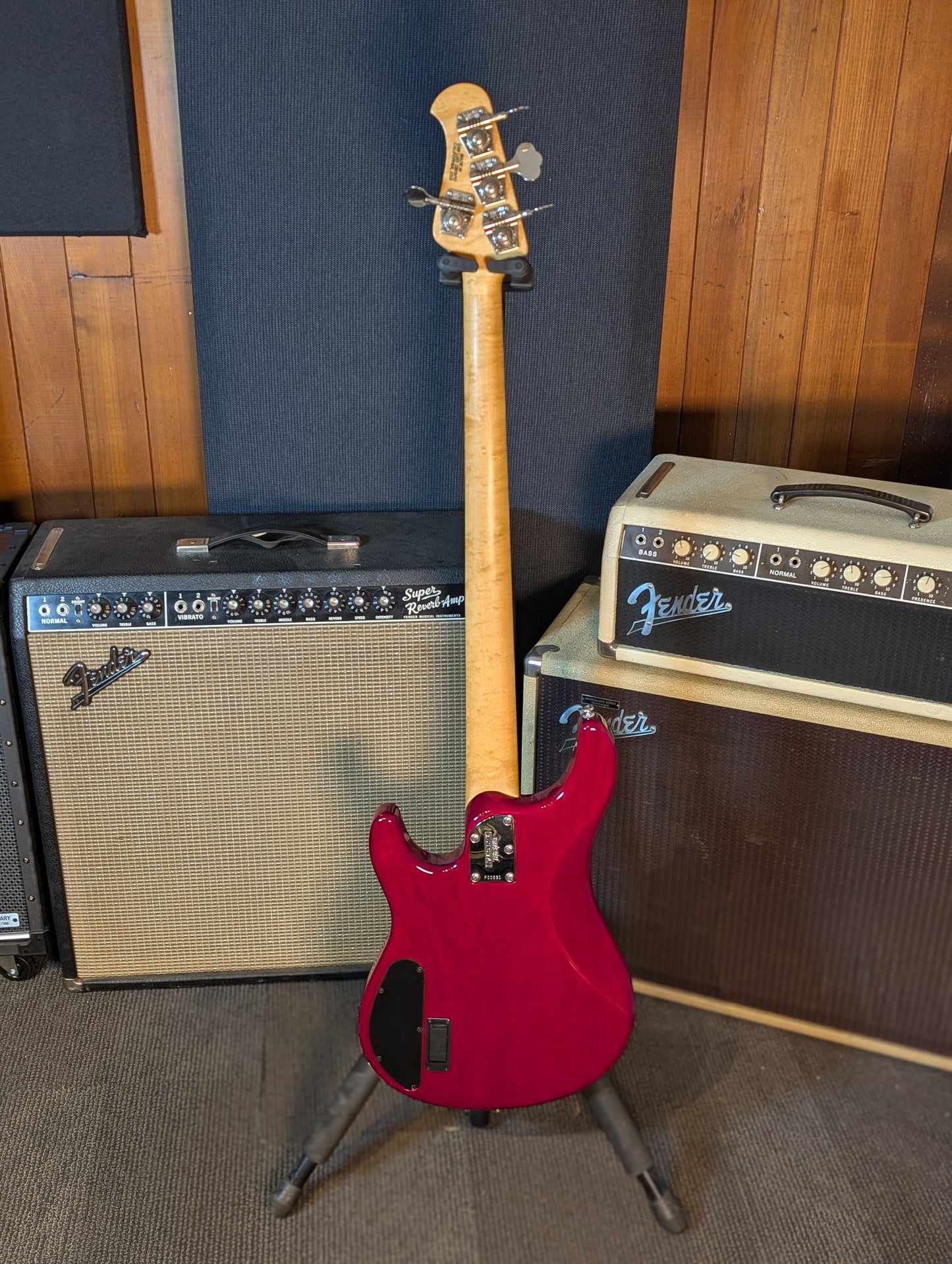 Ernie Ball Music Man Sterling 4-String Fretless Electric Bass Guitar w/Case - Translucent Red (1998)