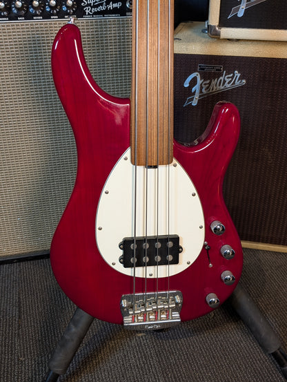 Ernie Ball Music Man Sterling 4-String Fretless Electric Bass Guitar w/Case - Translucent Red (1998)
