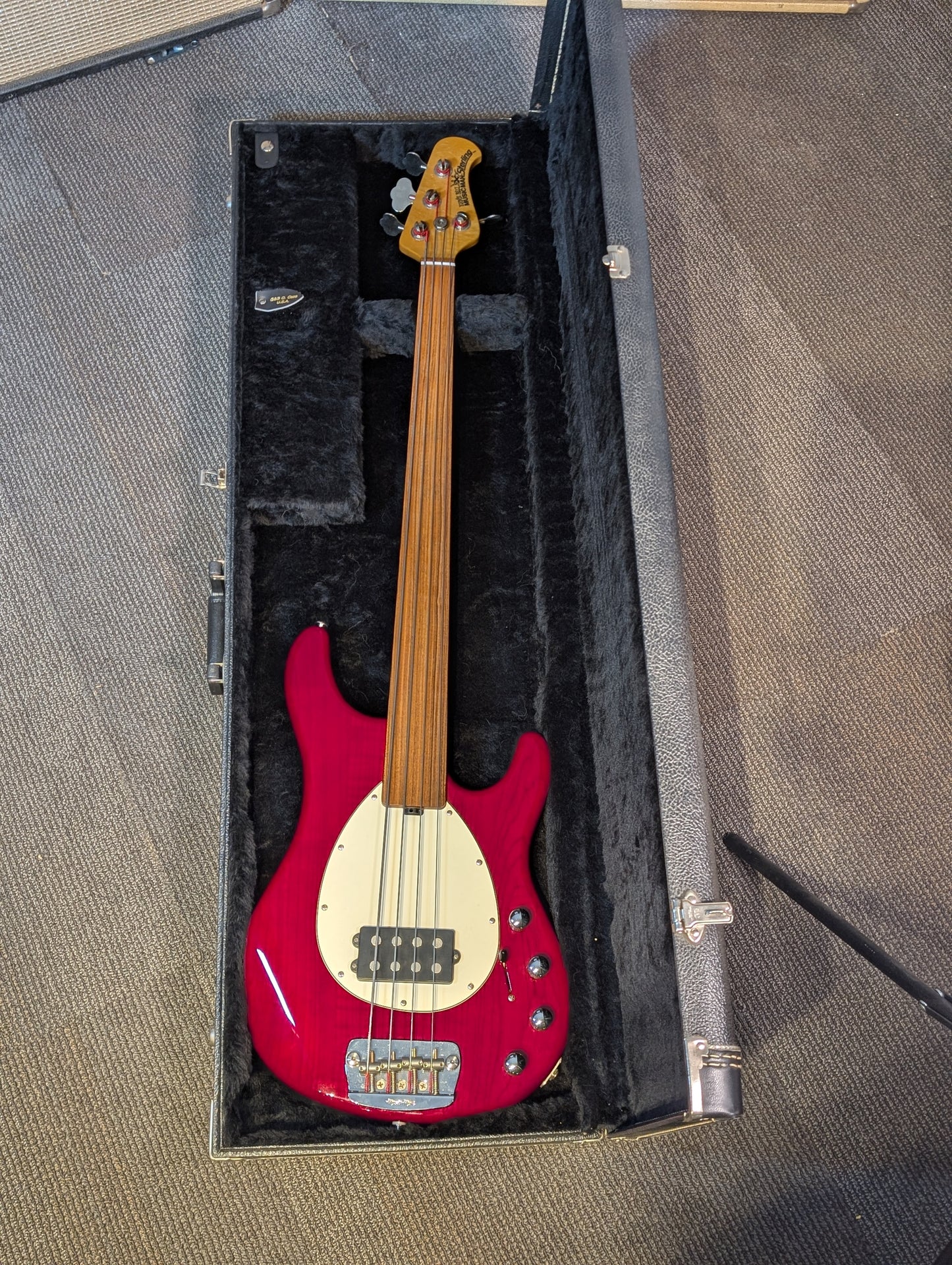 Ernie Ball Music Man Sterling 4-String Fretless Electric Bass Guitar w/Case - Translucent Red (1998)