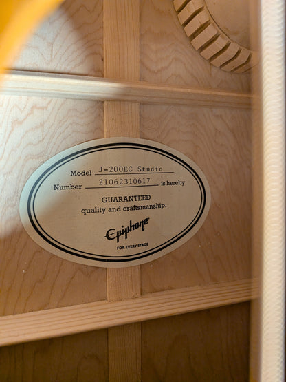 Epiphone J-200EC Studio Acoustic/Electric Guitar w/Case - Vintage Natural (2021)