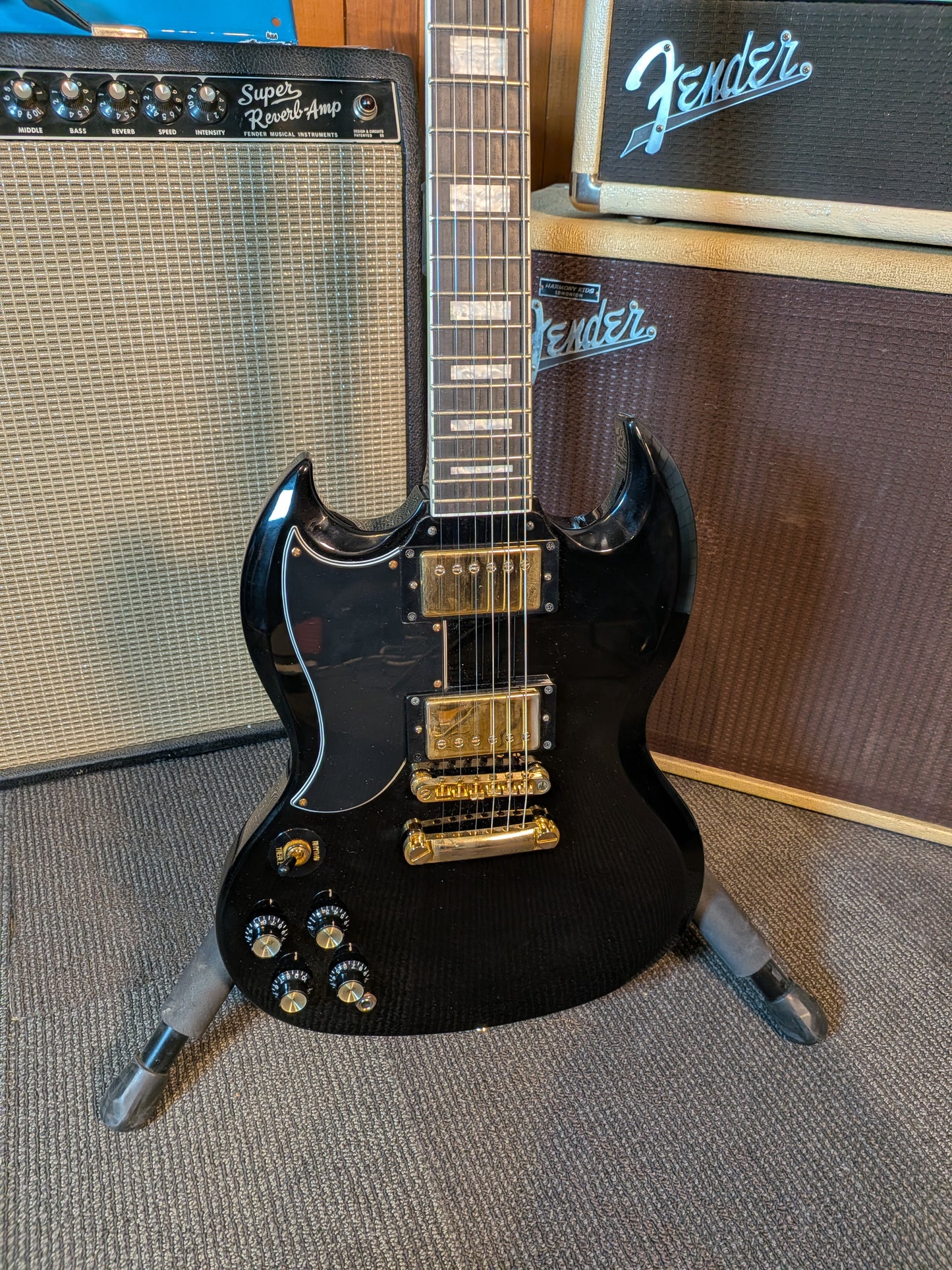Epiphone Left Handed SG Custom Electric Guitar w/Gig Bag - Ebony