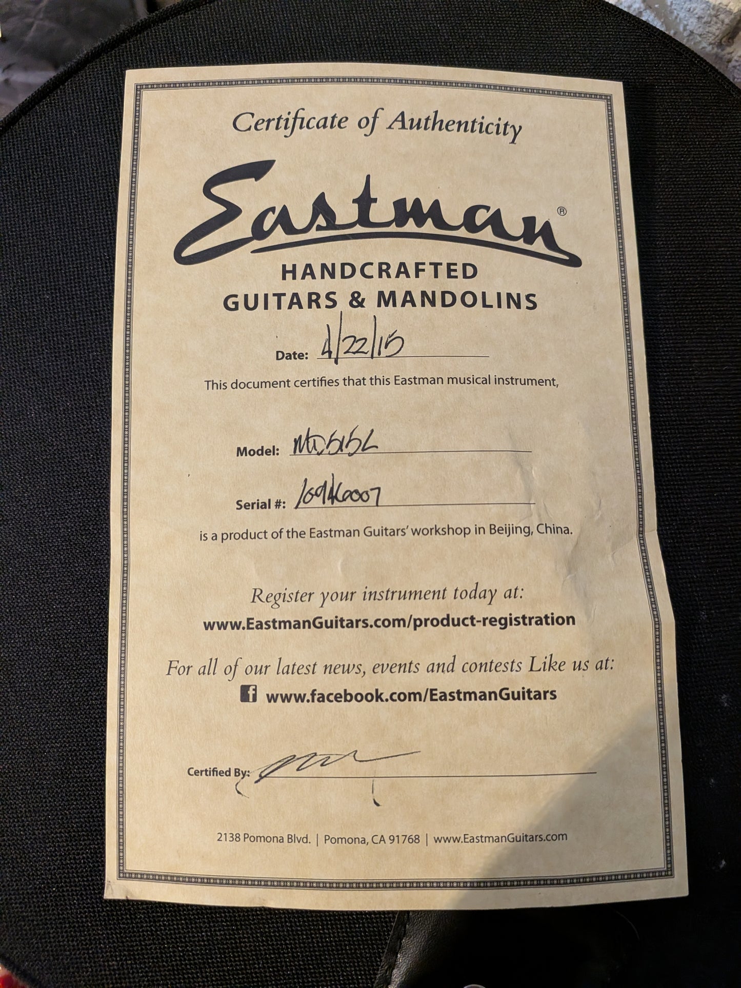 Eastman MD515L F-Style Left Handed Mandolin w/Case (2015)