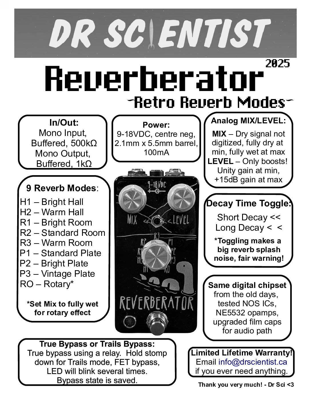 Dr Scientist Reverberator Reverb Pedal