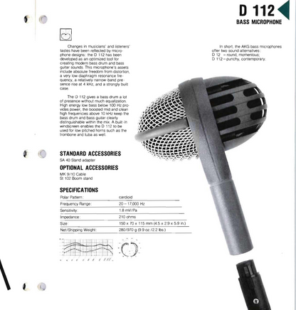 AKG D112 Dynamic Microphone w/Case & Clip (Late 1980's - Early 1990's)