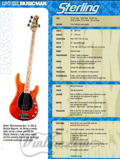 Ernie Ball Music Man Sterling 4 H 4-String Active Bass Guitar w/Case - Translucent Red (2007)
