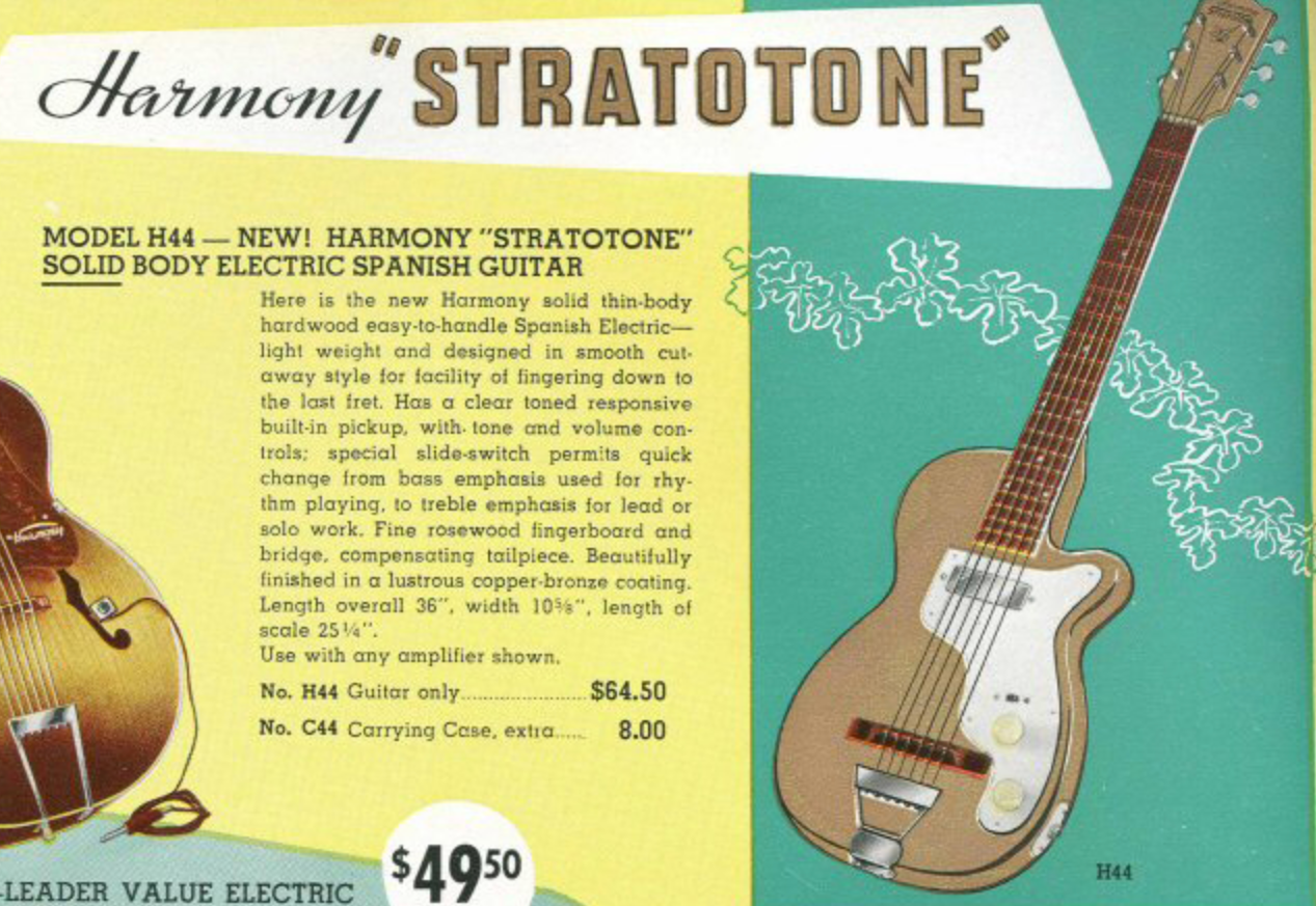 Harmony H44 Stratotone Electric Guitar w/Case -  Copper Bronze Finish (1950's)