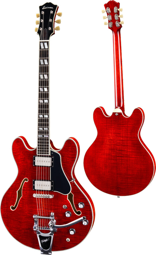 Eastman T486B-RD Semi-Hollow Electric Guitar w/Bigsby Vibrato & Case - Red
