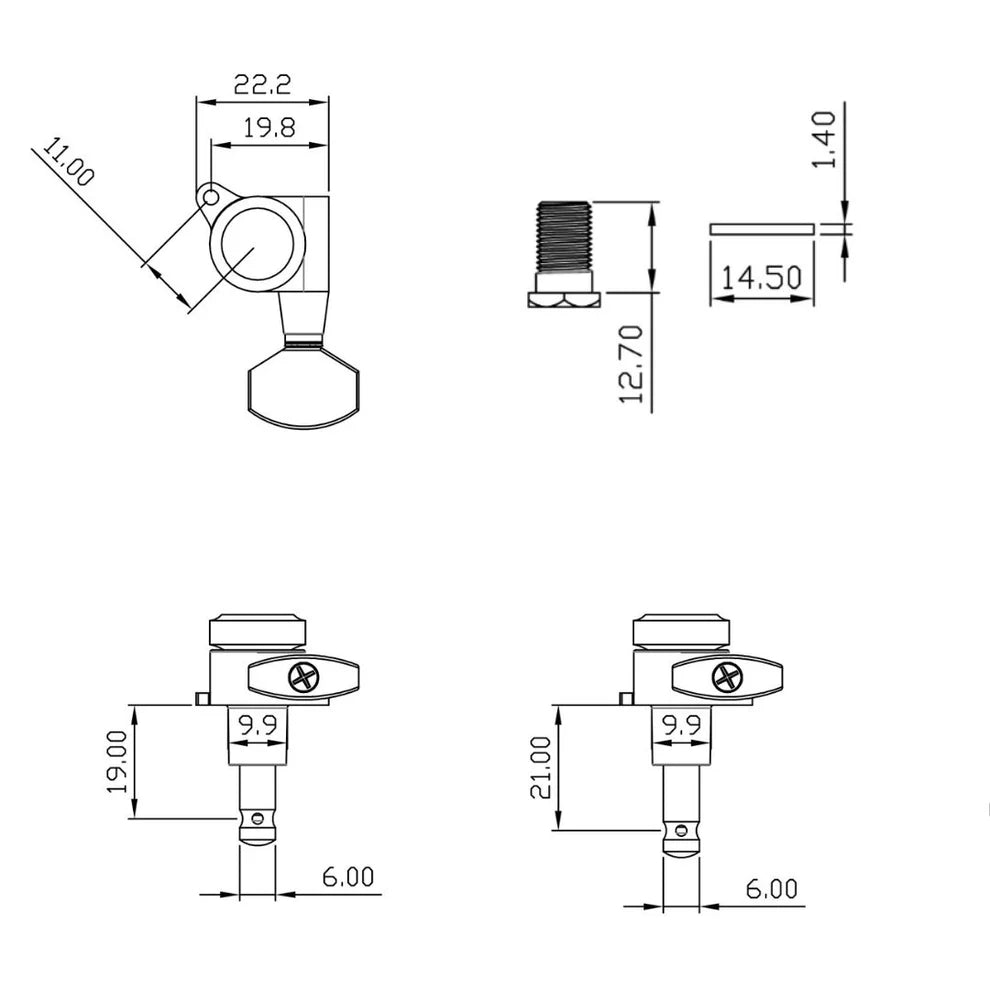 Allparts TK-7116 True Lok Mid-Size Locking Tuners - 6 In Line, Nickel